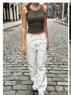 Brandy Melville Olive Green Ribbed Tank & White Cargo Pants